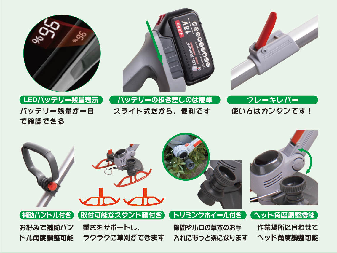 ハイパワー・低騒音な充電式刈払機